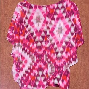 NOTATIONS Women’s Blouse Watercolor-like pink orange purple ivory Sz Lg Exc Cond